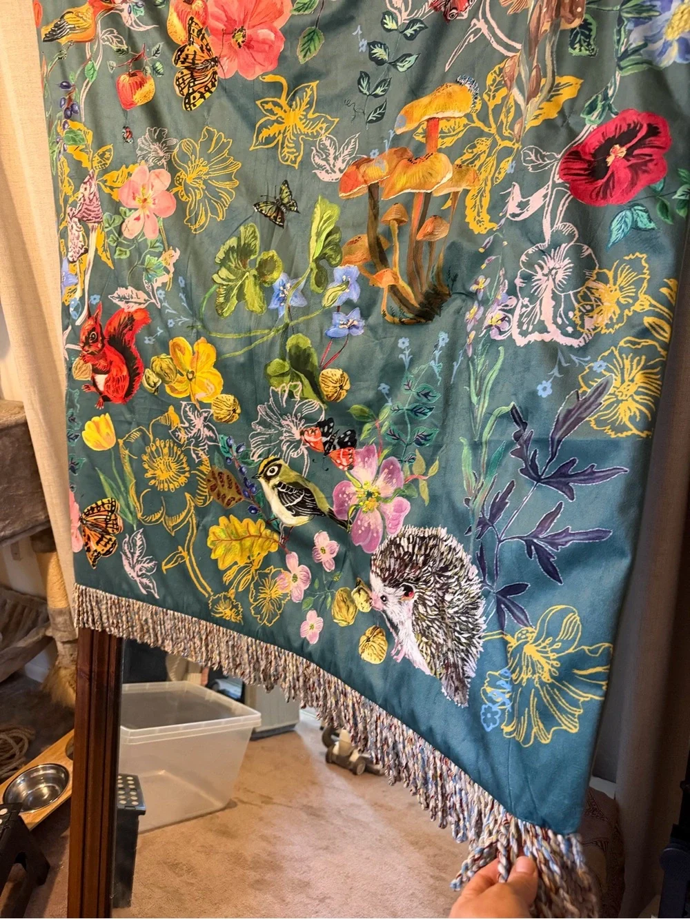 Anthropologie Velvet Floral Throw Blanket - Teal Multi by Natalie Lete